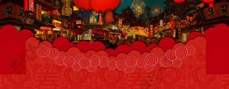 红色喜庆新年节日淘宝全屏banner背景