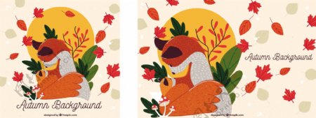 可爱的小松鼠秋天的背景画手