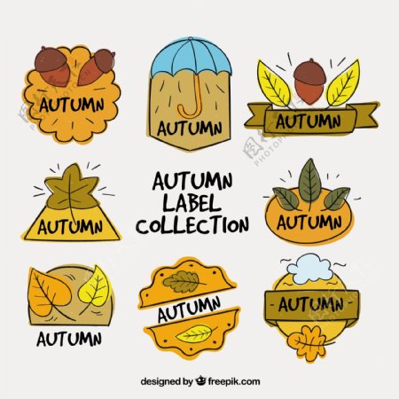 手绘秋季标签的有趣收藏