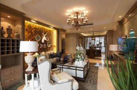 现代时尚奢华客厅白色家具室内装修效果图