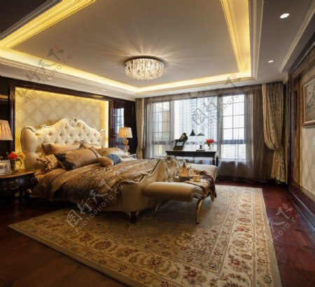 欧式时尚卧室褐色花纹地毯室内装修效果图