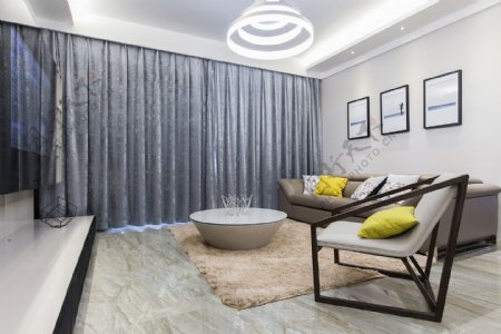 现代时尚浅色毛地毯客厅室内装修效果图