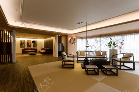 中式时尚客厅浅色地毯室内装修效果图