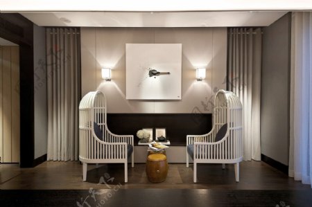 现代时尚客厅土黄色凳子室内装修效果图