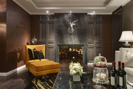 现代时尚客厅土黄色躺椅室内装修效果图