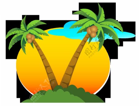 夏天海岛椰树太阳免抠png透明素材