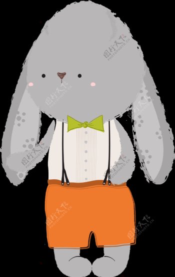 背带裤灰色兔子png透明素材
