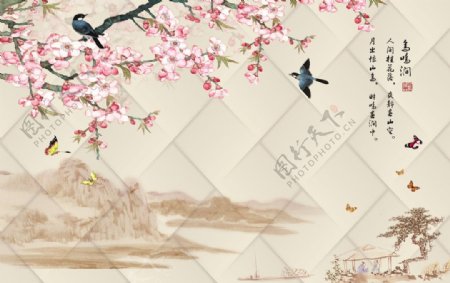 中国风中式花鸟电视背景设计图