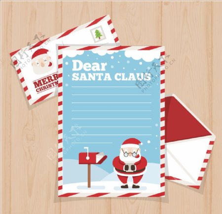 圣诞老人信纸信封设计模板