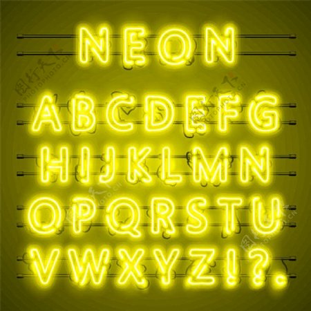黄色霓虹字母字体图片