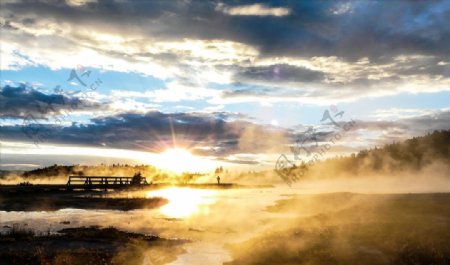日落时分的黄石国家公园
