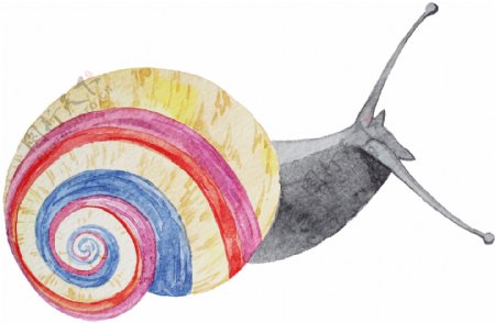 爬行水彩蜗牛卡通透明素材