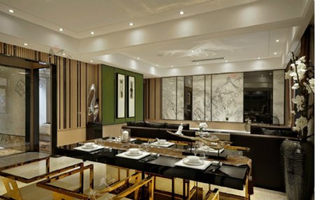 现代时尚风格客厅黑色餐桌室内装修效果图