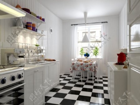 2018年黑白撞色厨房餐厅一体室内设计