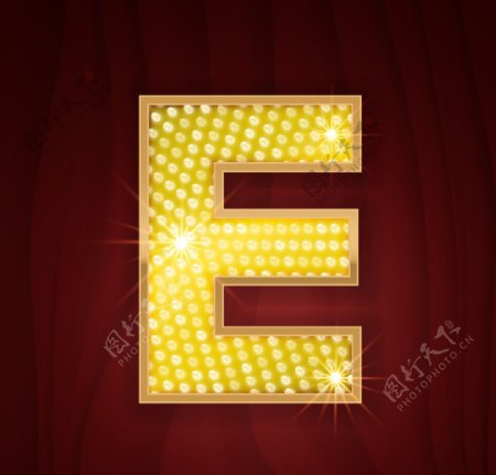 黄色镶边钻石闪耀英文字母E