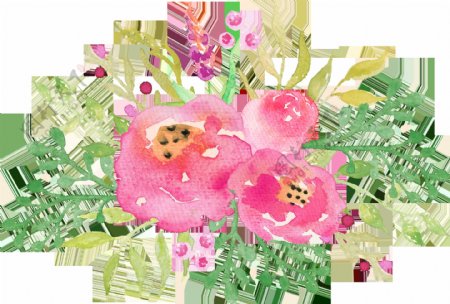 粉红花朵卡通透明装饰素材