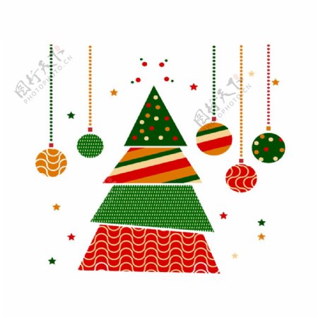 彩色扁平化圣诞吊球圣诞树元素