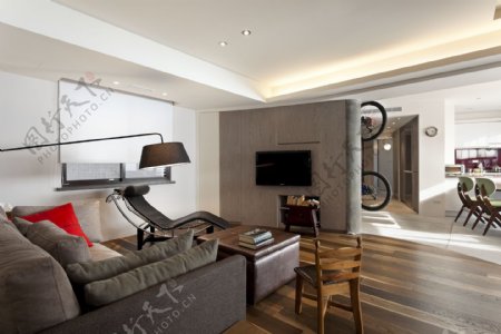 北欧清新客厅木地板室内装修JPEG效果图