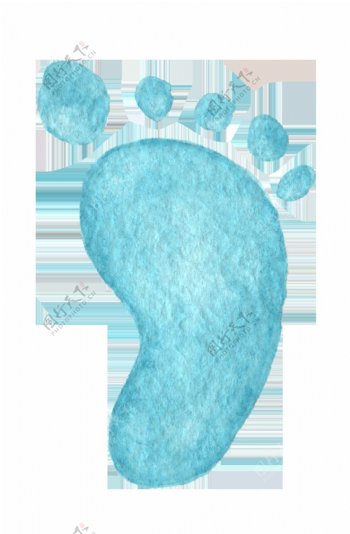 蓝色脚印卡通水彩透明素材