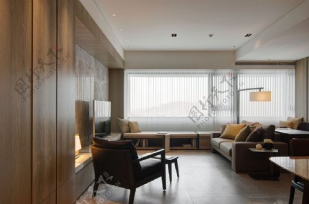 现代清新客厅木制背景墙室内装修效果图