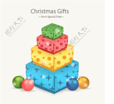 可爱儿童圣诞礼物盒子元素设计
