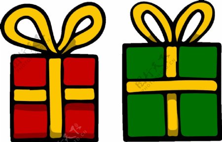 2个卡通红绿圣诞礼物PNG元素