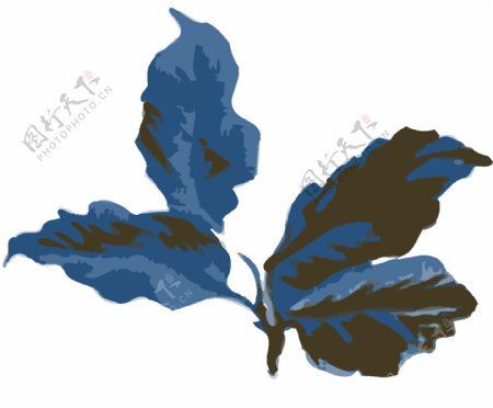 蓝色水墨植物卡通透明素材