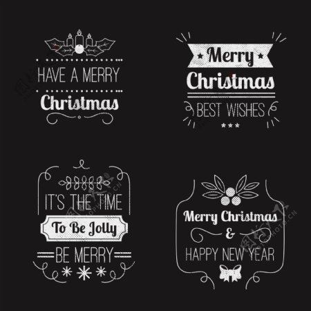 4款黑白英文圣诞标签素材