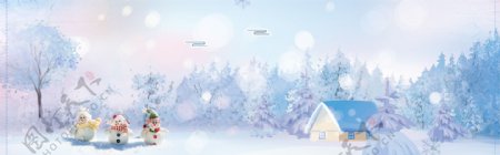 唯美冬季雪地风景banner背景