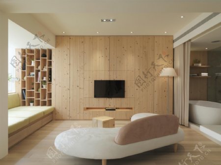 日式清新客厅浅色电视柜室内装修效果图