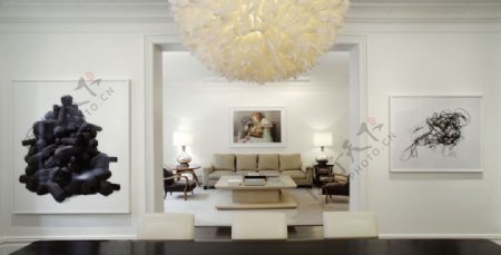 现代时尚客厅白色背景墙室内装修效果图