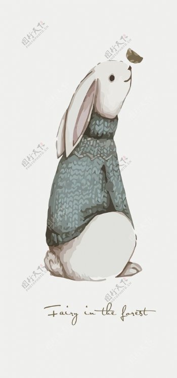 兔子手绘装饰画