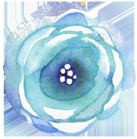 蓝色水墨花卉透明装饰素材