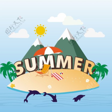 海岛上度假矢量夏季广告背景