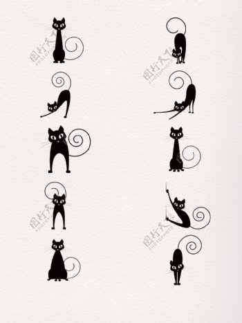 创意黑猫卡通手绘元素