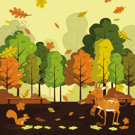 秋天的森林风景背景