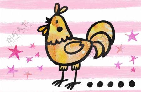 色彩缤纷鲜艳的鸡装饰画PSD模板