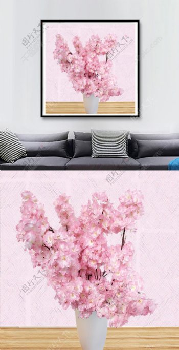粉色樱花背景客厅装饰画