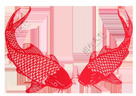 红色鲤鱼年画图png元素
