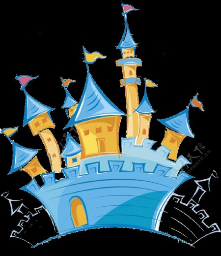 彩绘蓝色城堡图案元素