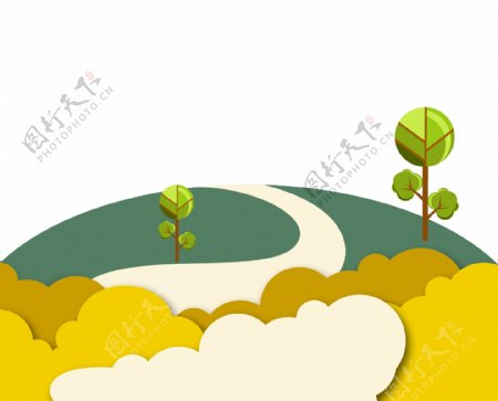 卡通绿色树木小路png元素