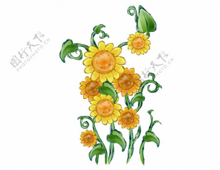黄色向日葵插画png元素