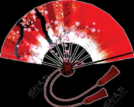 手绘中国风扇子透明装饰素材
