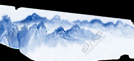 蓝色山水画透明装饰素材