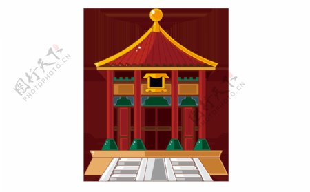 中式红色宫殿插画png元素