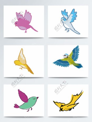 世界湿地日卡通手绘彩绘飞着的鸟PNG元素