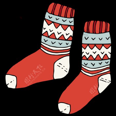 手绘一双红色袜子冬天透明装饰素材