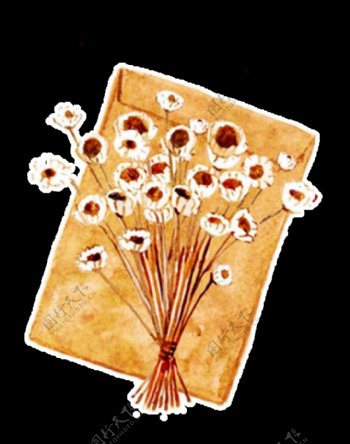 清新纸袋手绘菊花装饰元素