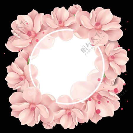 清新粉色花环樱花装饰元素