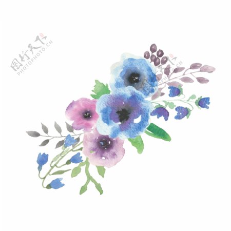 蓝粉花丛透明装饰素材